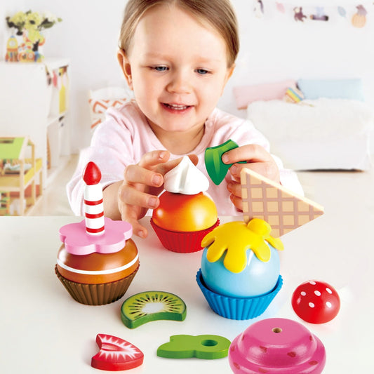 Hape - Colorful Wooden Cupcakes Pretend Play Food Kitchen Toy - Preschool