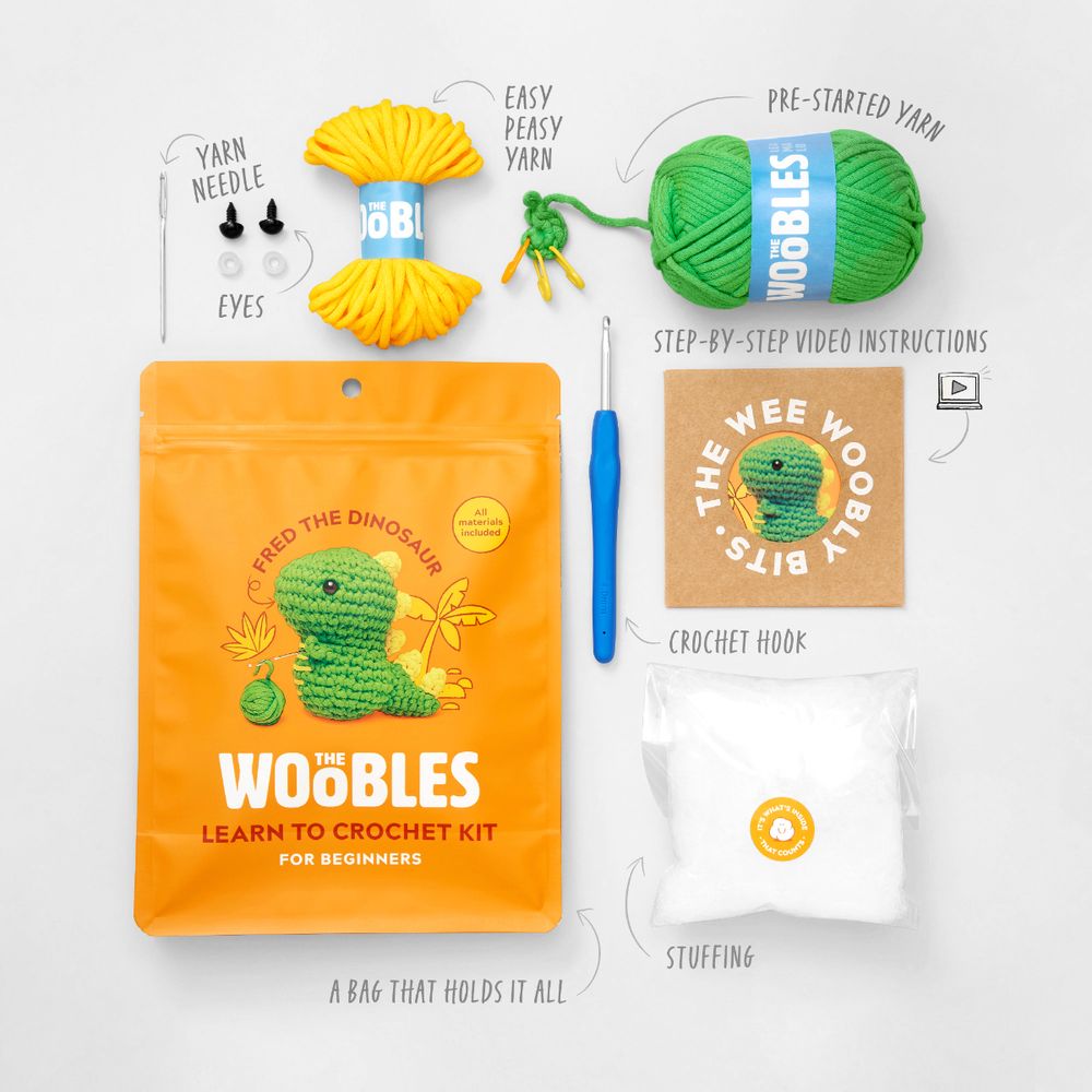 The Woobles - Fred the Dino Learn to Crochet Kit - Creativity