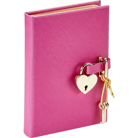 Graphic Image - Heart Lock Journal in Pink Saffiano Leather - Books