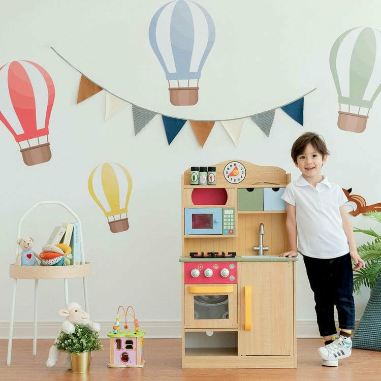 Teamson Kids - Little Chef Florence Classic Play Kitchen - Wood Grain - Preschool
