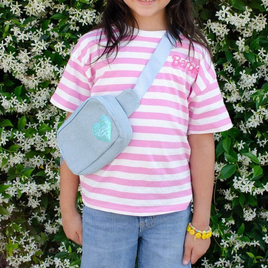Zomi Gem - Sequin Heart Belt Bag for Kids - Blue (Denim) - Trend Accessories