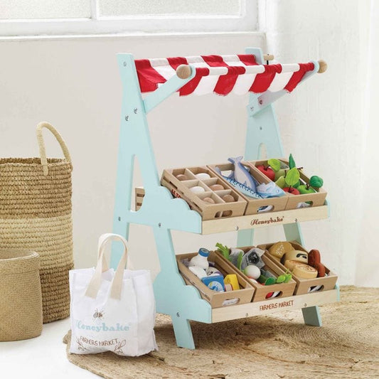 Le Toy Van - Wooden Market Stall & Fruit Play Food Crate - Preschool