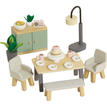 Le Toy Van - 18-Piece Wooden Dollhouse Dining Room Set - Dolls