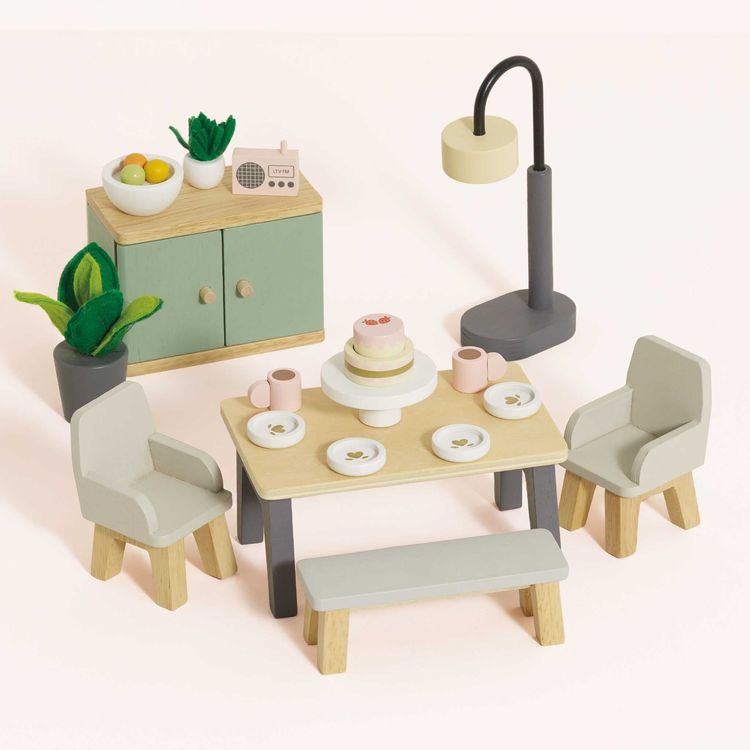 Le Toy Van - 18-Piece Wooden Dollhouse Dining Room Set - Dolls
