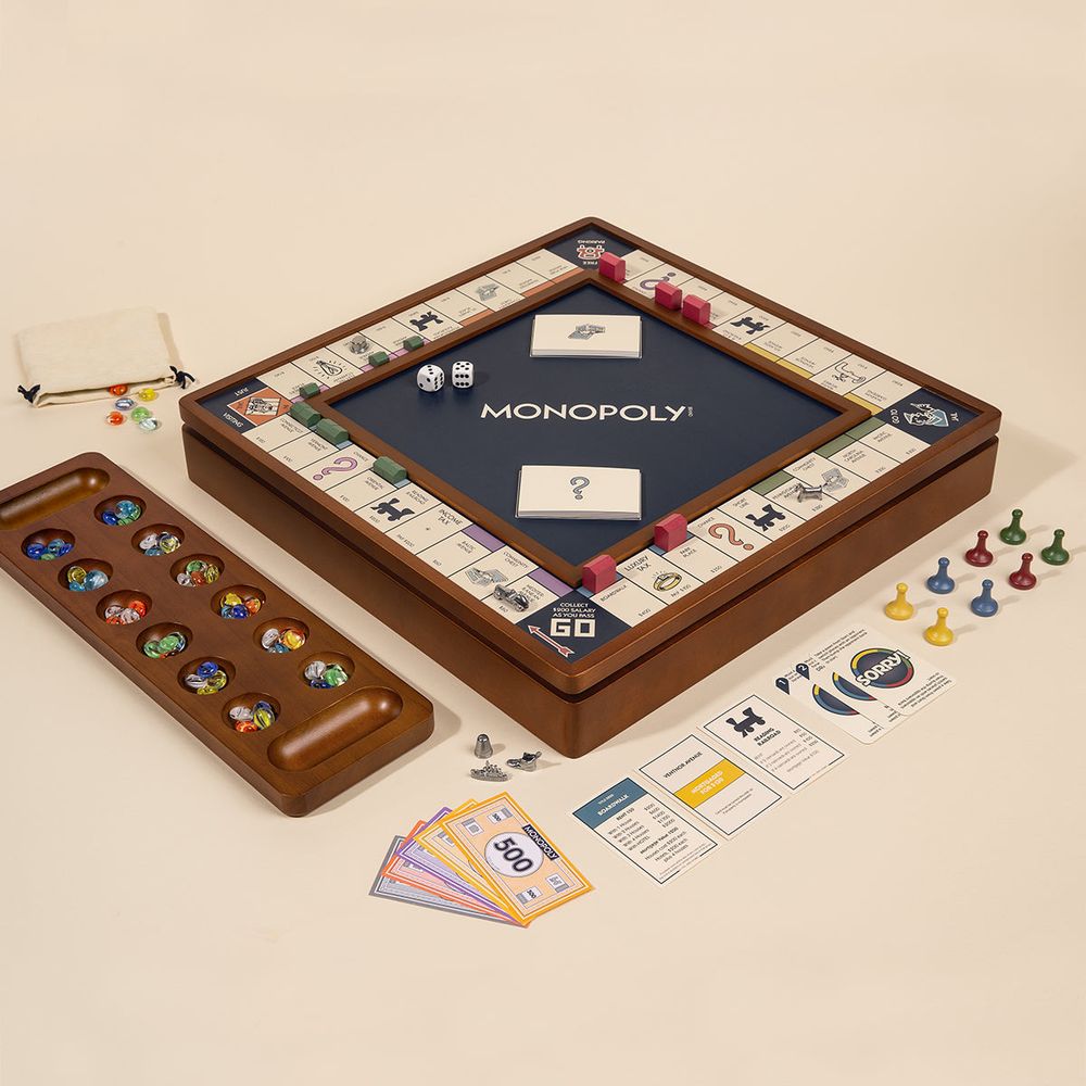 WS Game Company - 3-in-1 Premium Game Collection Monopoly Sorry Mancala - Games