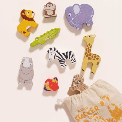 Le Toy Van - Africa Stacking Animals & Bag - 10 Piece - Infants