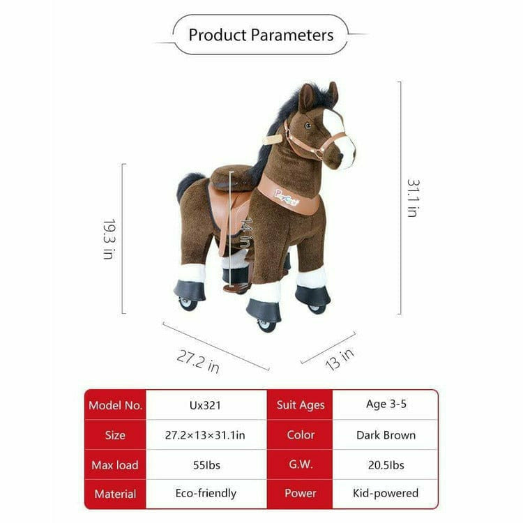 PonyCycle, Inc. - Chocolate Brown Model U Ride-On Horse - 3-4 Years - Plush
