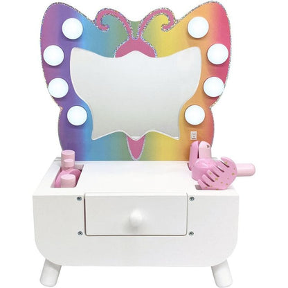 Teamson Kids - Colorful Butterfly-Shaped Tabletop Vanity with Illuminated Mirror - Preschool