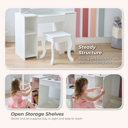 Teamson Kids - Deluxe Glow Wooden Vanity Desk with LED Lights & Cork Panels - Room Decor