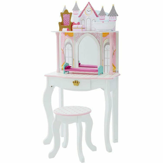 Teamson Kids - Dreamland Castle Play Vanity Set - White / Pink - Room Decor
