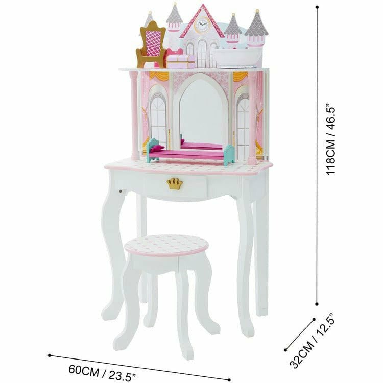 Teamson Kids - Dreamland Castle Play Vanity Set - White / Pink - Room Decor