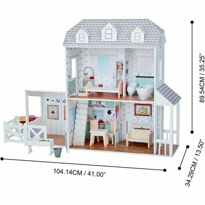 Teamson Kids - Dreamland Farm House Dollhouse - White / Grey - Preschool