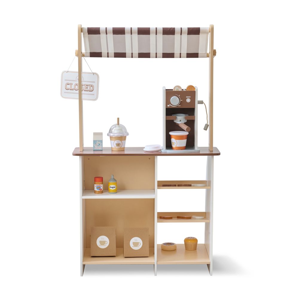 Teamson Kids - Espresso Treats Wooden Coffee Stand with 29 Accessories - Preschool