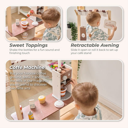 Teamson Kids - Espresso Treats Wooden Coffee Stand with 29 Accessories - Preschool