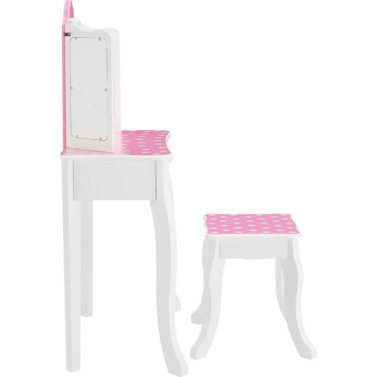 Teamson Kids - Fantasy Fields Gisele Polka Dot Kids Vanity Table & Stool with LED - Room Decor