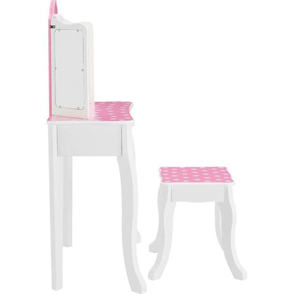 Teamson Kids - Fantasy Fields Gisele Polka Dot Kids Vanity Table & Stool with LED - Room Decor