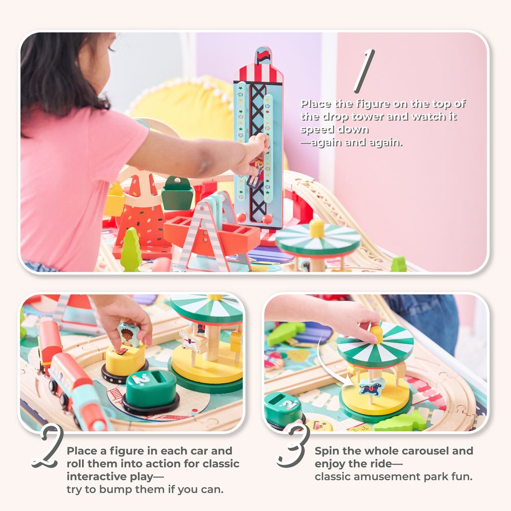 Teamson Kids - Florida Amusement Park Wooden Activity Table with 6 Mini-Games - Preschool
