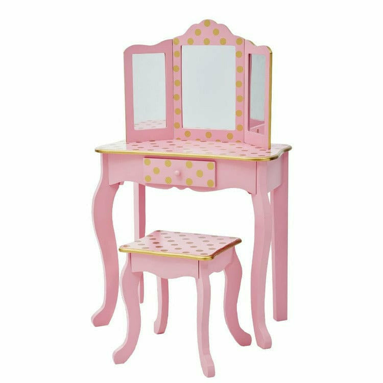 Teamson Kids - Gisele Polka Dot Vanity with Mirror & Stool - Pink - Room Decor