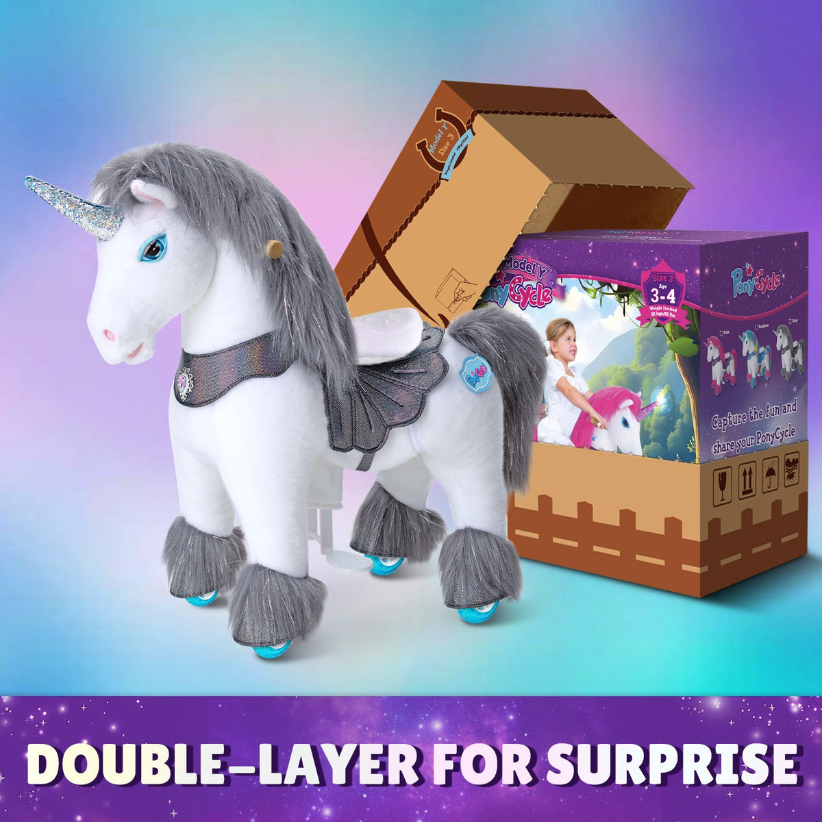 PonyCycle, Inc. - Grey Unicorn Model Y Ride on Toy - 3-4 Years - Preschool