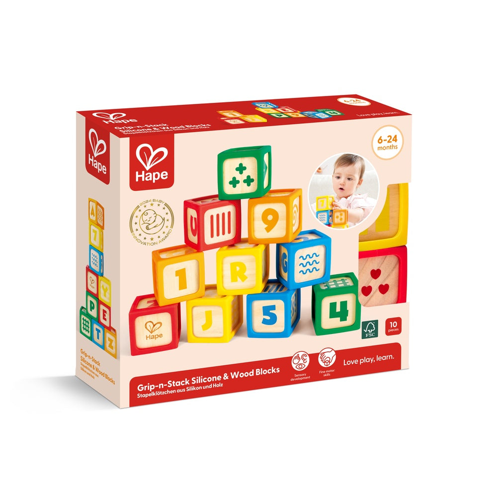 Hape - Grip-n-Stack Silicone & Wood Blocks - Preschool