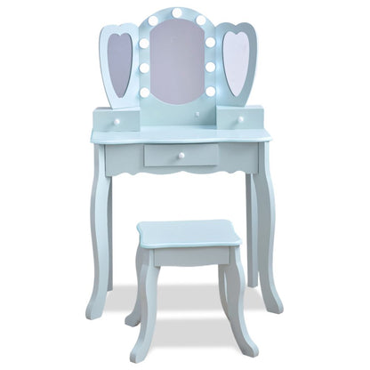 Teamson Kids - Heart Glow Wooden Vanity Set with LED Lights Mirror & Stool - Blue - Room Decor
