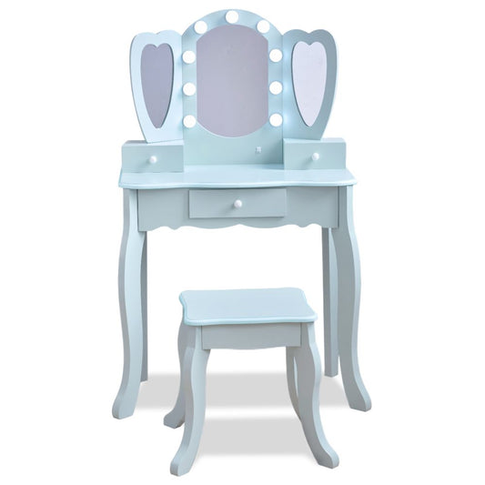 Teamson Kids - Heart Glow Wooden Vanity Set with LED Lights Mirror & Stool - Blue - Room Decor