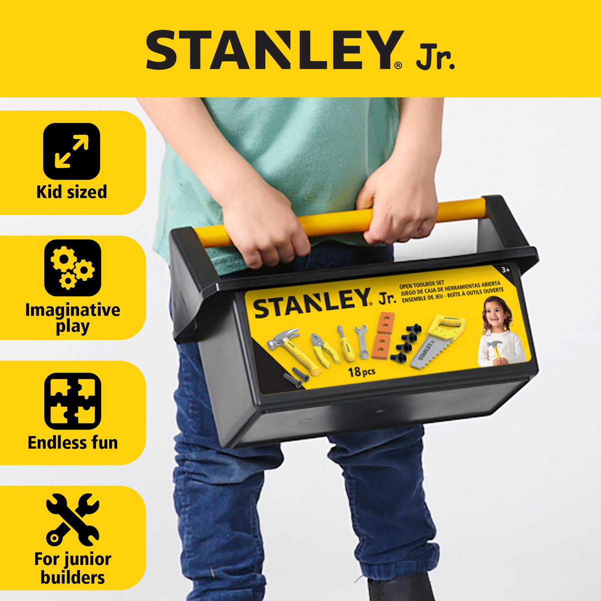 Stanley Jr. - Kids Tool Box - 18-Piece Toy Tool Set - Preschool