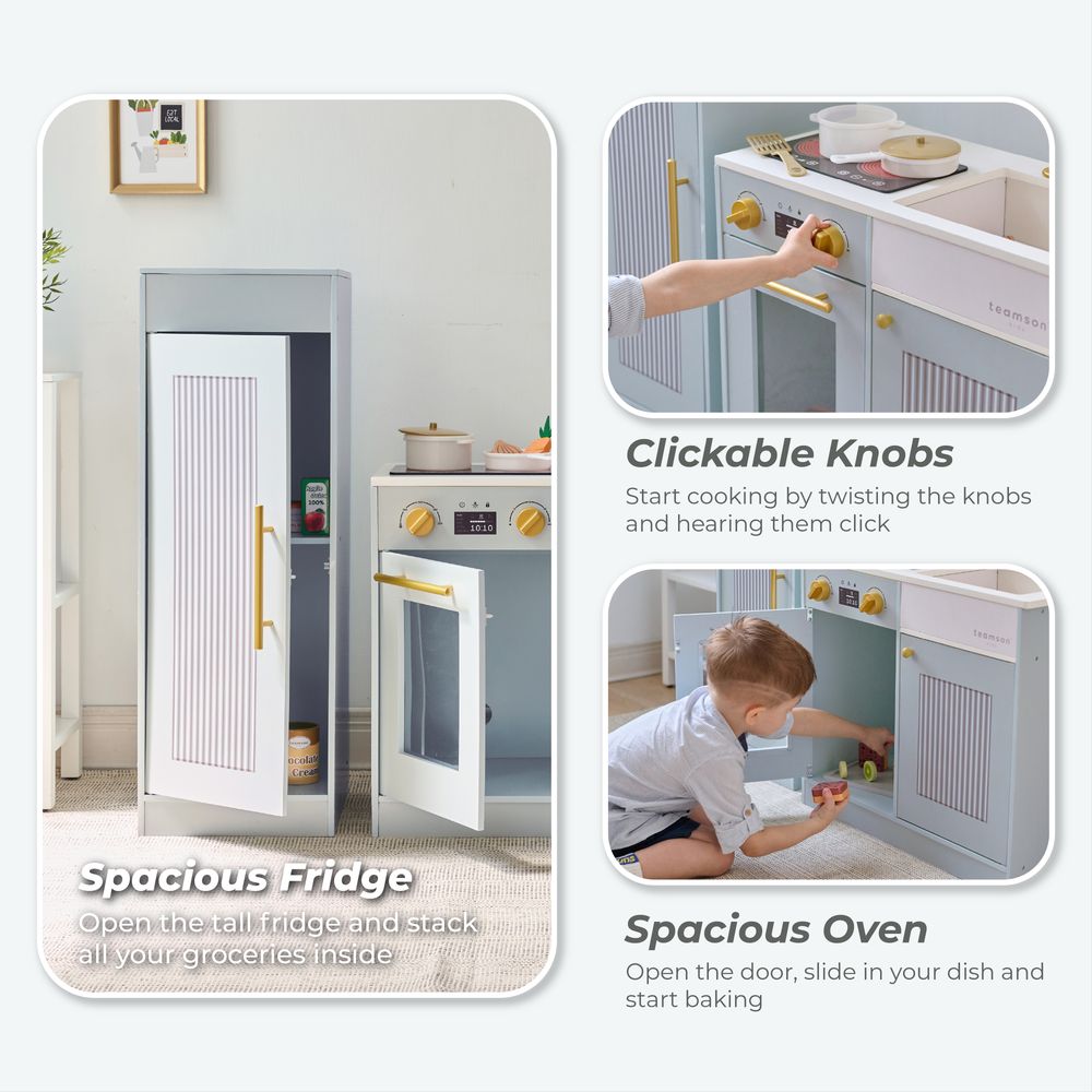 Teamson Kids - Little Chef Chester Wooden Play Kitchen with Large Fridge & Sink - Blue - Preschool