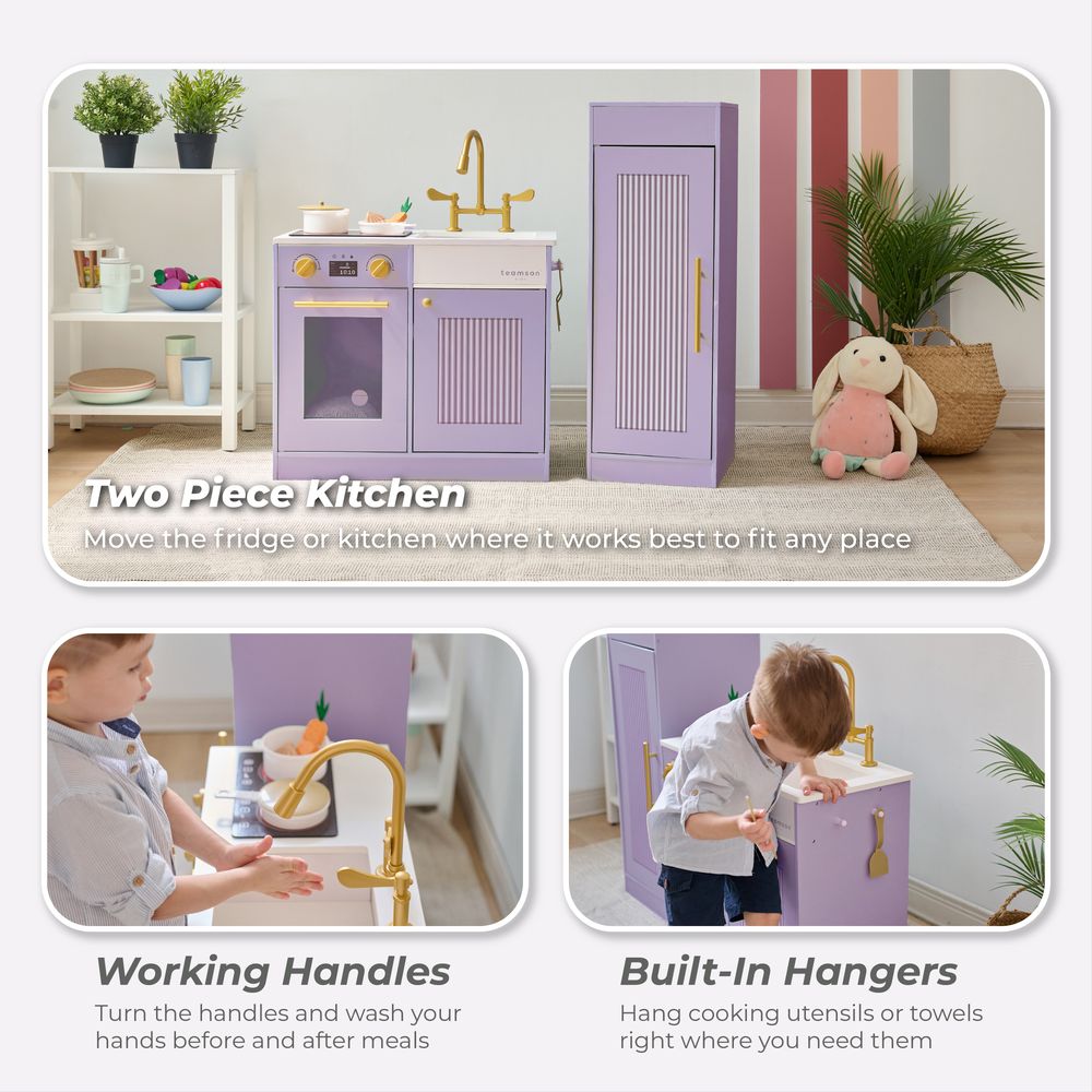 Teamson Kids - Little Chef Chester Wooden Play Kitchen with Large Fridge & Sink - Purple - Preschool
