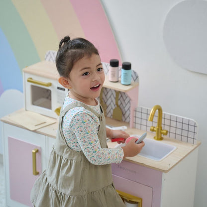 Teamson Kids - Little Chef Hampton Wooden Play Kitchen with Ice Dispenser & Sink - Pink - Preschool