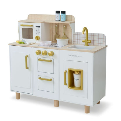 Teamson Kids - Little Chef Hampton Wooden Play Kitchen with Ice Dispenser & Sink - White - Preschool