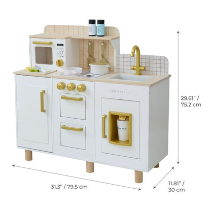 Teamson Kids - Little Chef Hampton Wooden Play Kitchen with Ice Dispenser & Sink - White - Preschool