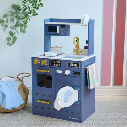 Teamson Kids - Little Chef Lake Tahoe Wooden Play Kitchen Washer & Mini Garden - Blue - Preschool