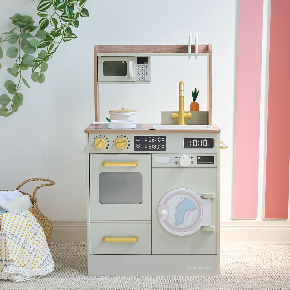 Teamson Kids - Little Chef Lake Tahoe Wooden Play Kitchen Washer & Mini Garden - Pink - Preschool
