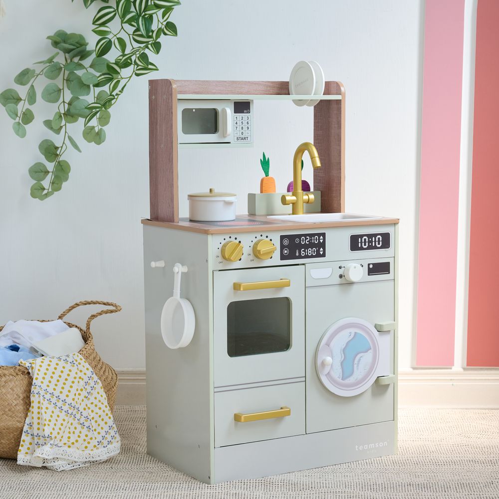 Teamson Kids - Little Chef Lake Tahoe Wooden Play Kitchen Washer & Mini Garden - Pink - Preschool