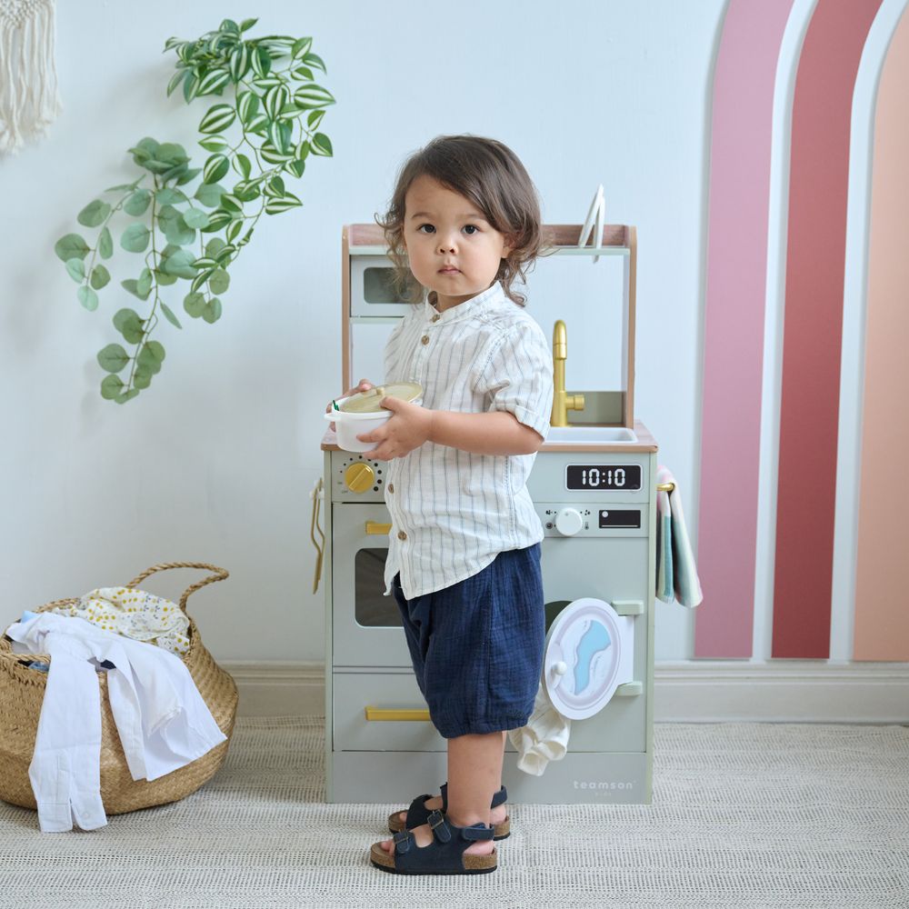 Teamson Kids - Little Chef Lake Tahoe Wooden Play Kitchen Washer & Mini Garden - Pink - Preschool