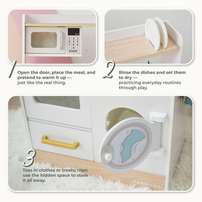 Teamson Kids - Little Chef Lake Tahoe Wooden Play Kitchen Washer & Mini Garden - White - Preschool