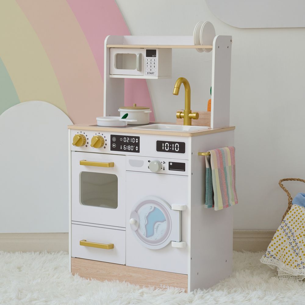 Teamson Kids - Little Chef Lake Tahoe Wooden Play Kitchen Washer & Mini Garden - White - Preschool