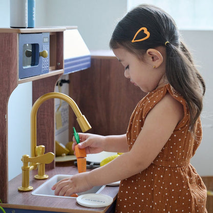 Teamson Kids - Little Chef Normandy Wooden Play Kitchen with Modular Fridge & Sink - Blue - Preschool