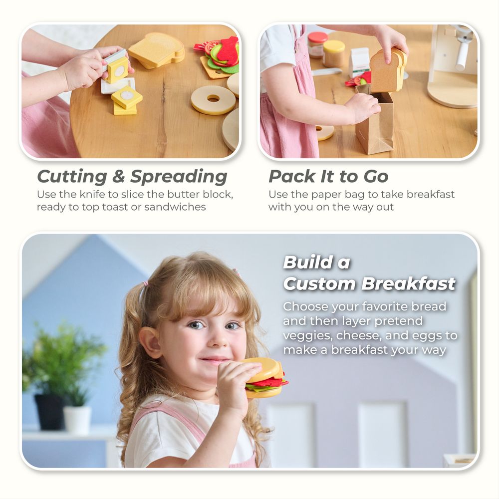 Teamson Kids - Little Chef Santa Barbara Wooden Healthy Breakfast to Go - Preschool