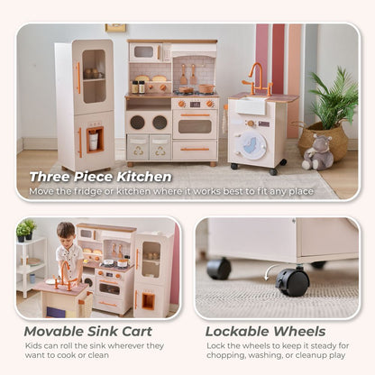 Teamson Kids - Little Chef Savannah Wooden Play Kitchen with 3 Modular Pieces - Cream - Preschool