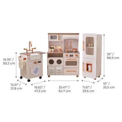 Teamson Kids - Little Chef Savannah Wooden Play Kitchen with 3 Modular Pieces - Cream - Preschool