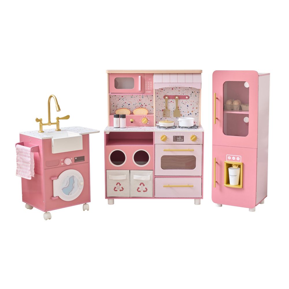 Teamson Kids - Little Chef Savannah Wooden Play Kitchen with 3 Modular Pieces - Pink - Preschool