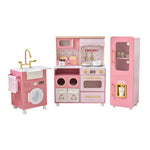 Teamson Kids - Little Chef Savannah Wooden Play Kitchen with 3 Modular Pieces - Pink - Preschool