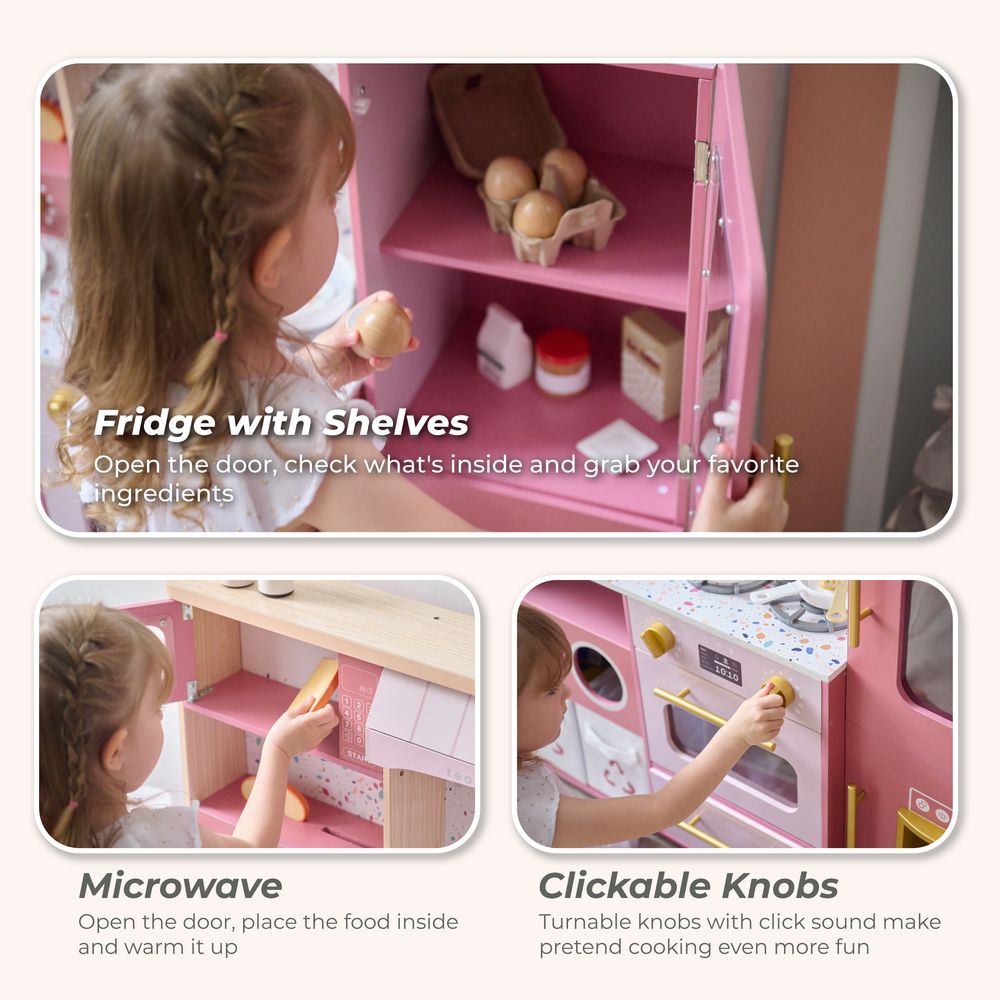Teamson Kids - Little Chef Savannah Wooden Play Kitchen with 3 Modular Pieces - Pink - Preschool