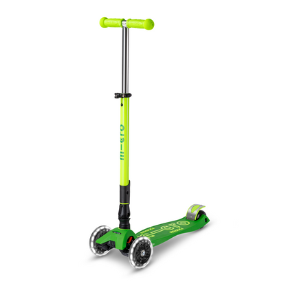 Micro Kickboard - Maxi Deluxe Foldable LED Neon Scooter - Parrot Green - Outdoor