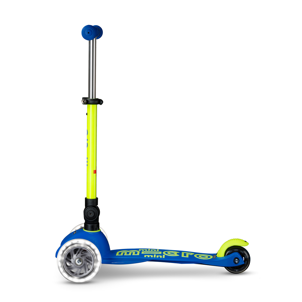 Micro Kickboard - Mini Deluxe Foldable LED Scooter - Neon Canary Yellow/Blue - Outdoor