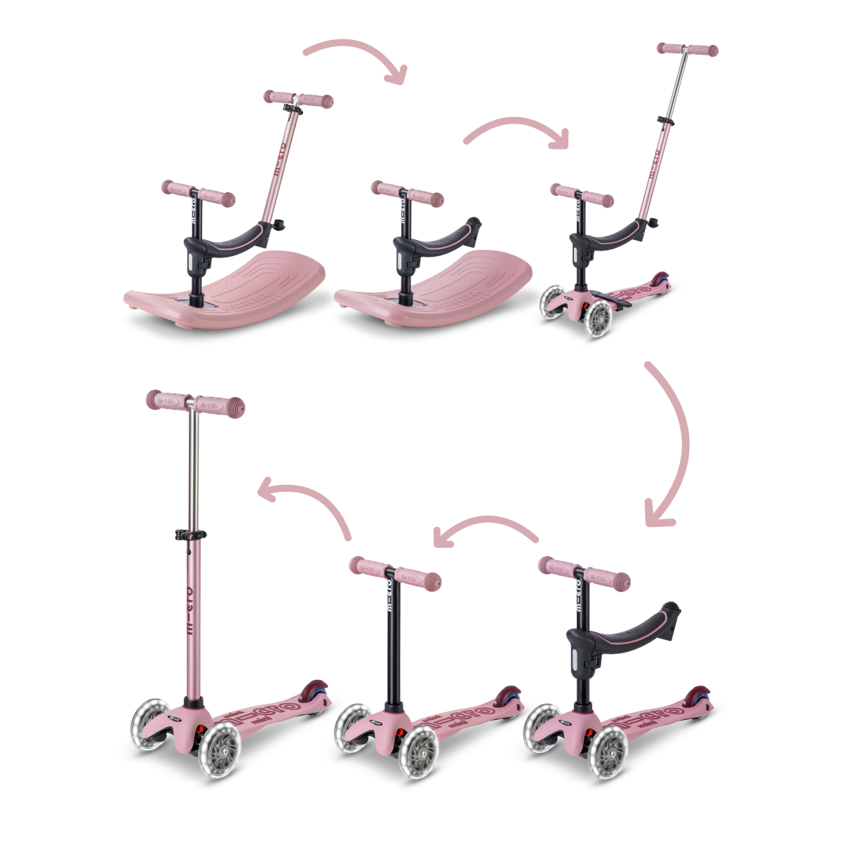 Micro Kickboard - Mini Deluxe Rock & Go LED Scooter - Dusty Rose - Outdoor