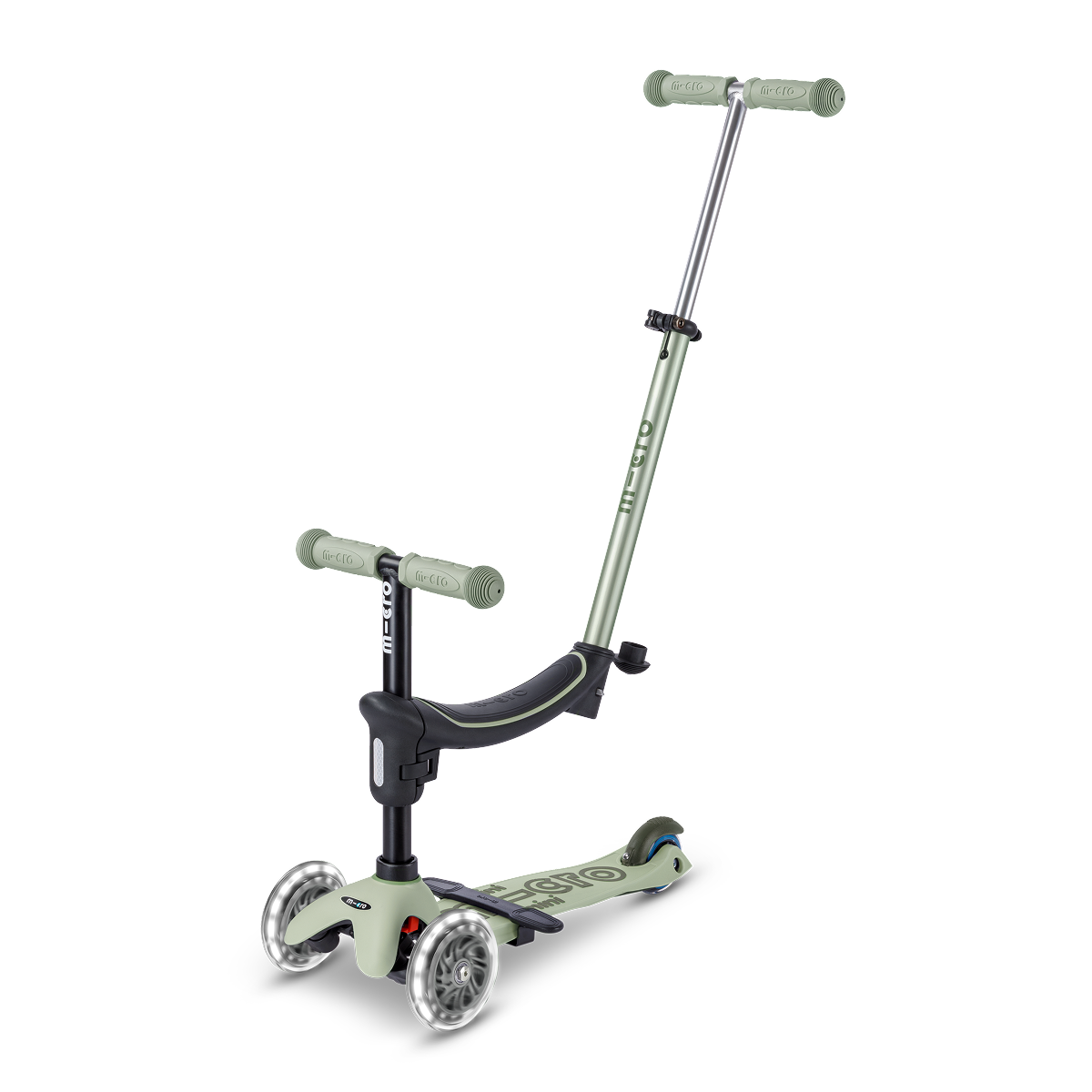 Micro Kickboard - Mini Deluxe Rock & Go LED Scooter - Olive Sage - Outdoor