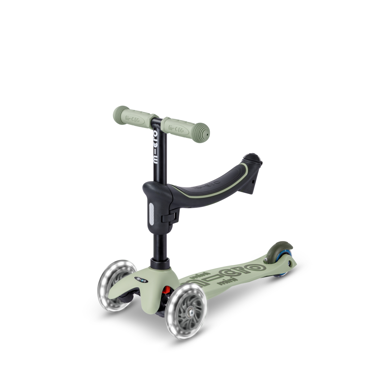 Micro Kickboard - Mini Deluxe Rock & Go LED Scooter - Olive Sage - Outdoor